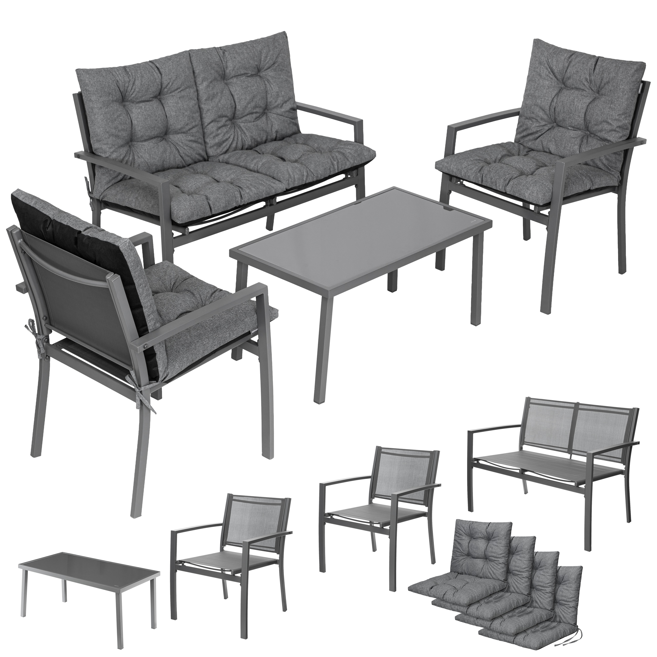 KOMPLET MEBLI OGRODOWYCH 2 Krzesła Sofa i Stół ogrodowy Zestaw wypoczynkowy