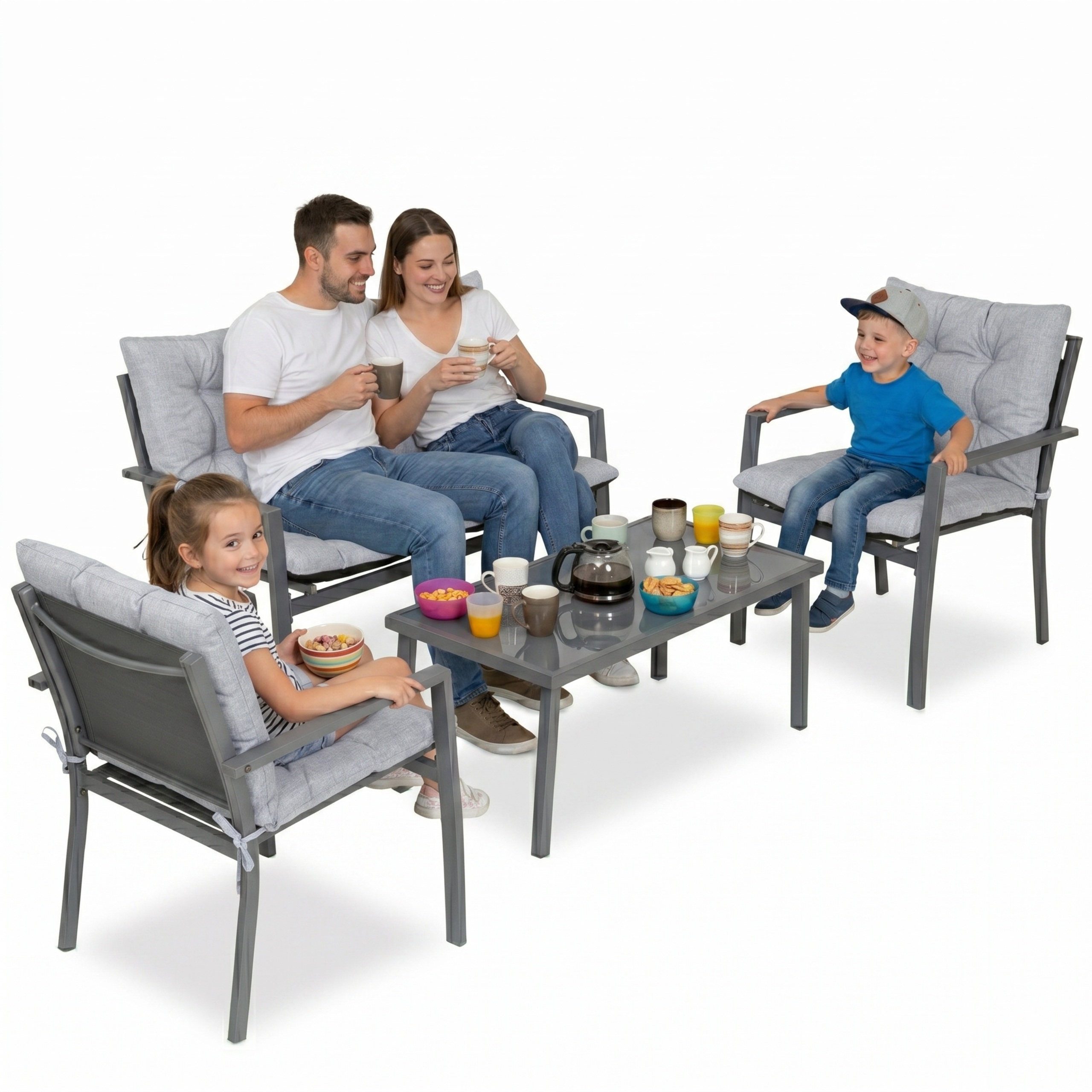 KOMPLET MEBLI OGRODOWYCH 2 Krzesła Sofa i Stół ogrodowy Zestaw wypoczynkowy