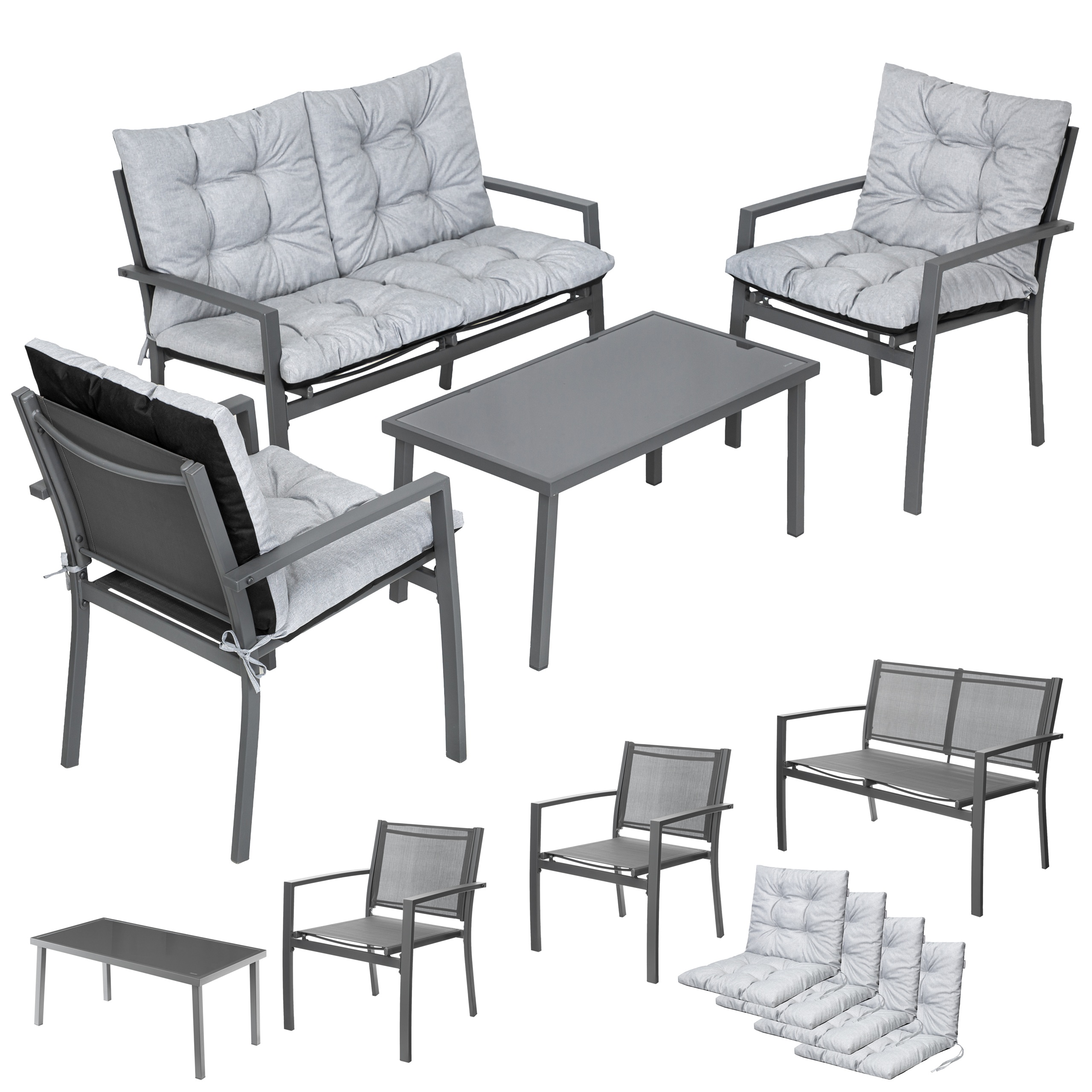KOMPLET MEBLI OGRODOWYCH 2 Krzesła Sofa i Stół ogrodowy Zestaw wypoczynkowy