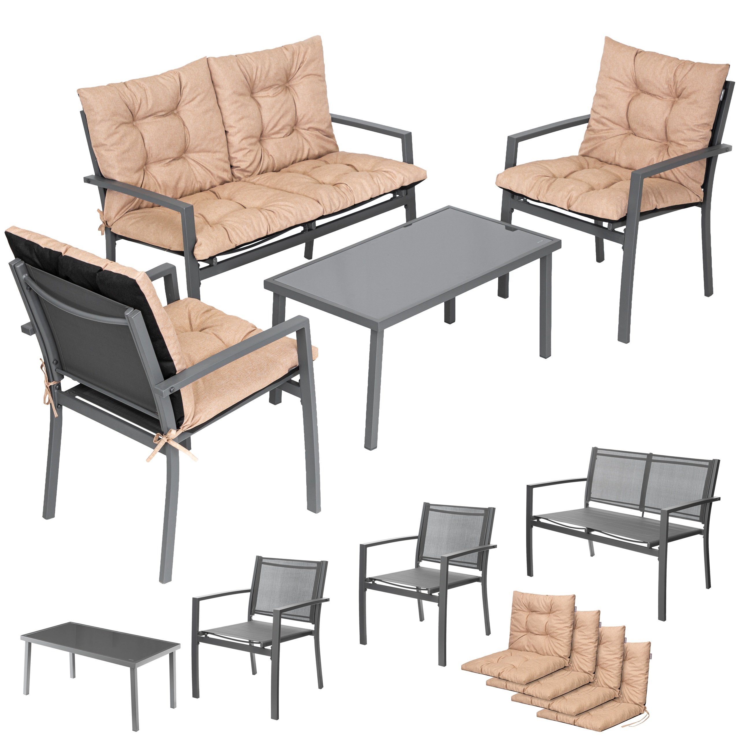 KOMPLET MEBLI OGRODOWYCH 2 Krzesła Sofa i Stół ogrodowy Zestaw wypoczynkowy
