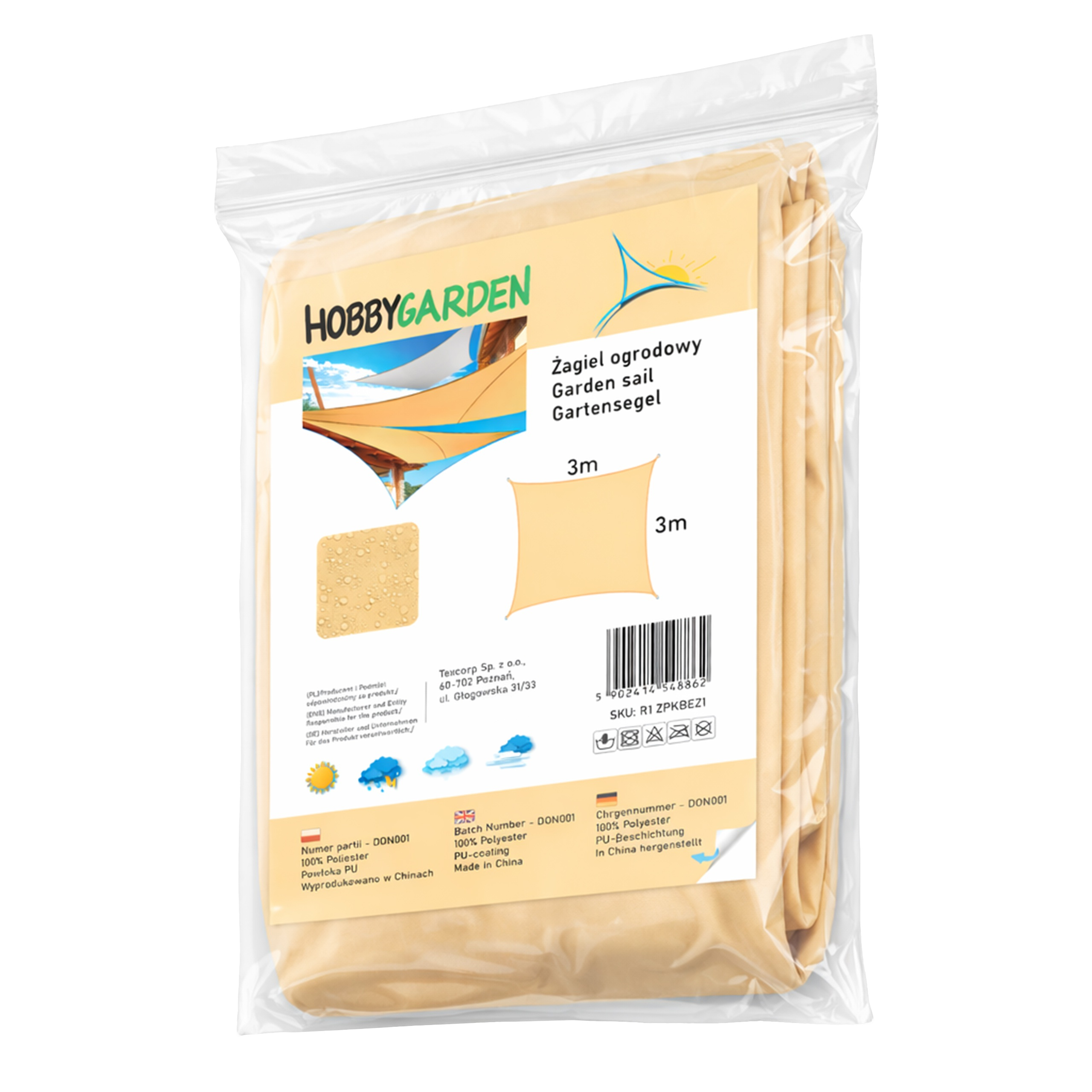 Żagiel przeciwsłoneczny w kształcie kwadratu