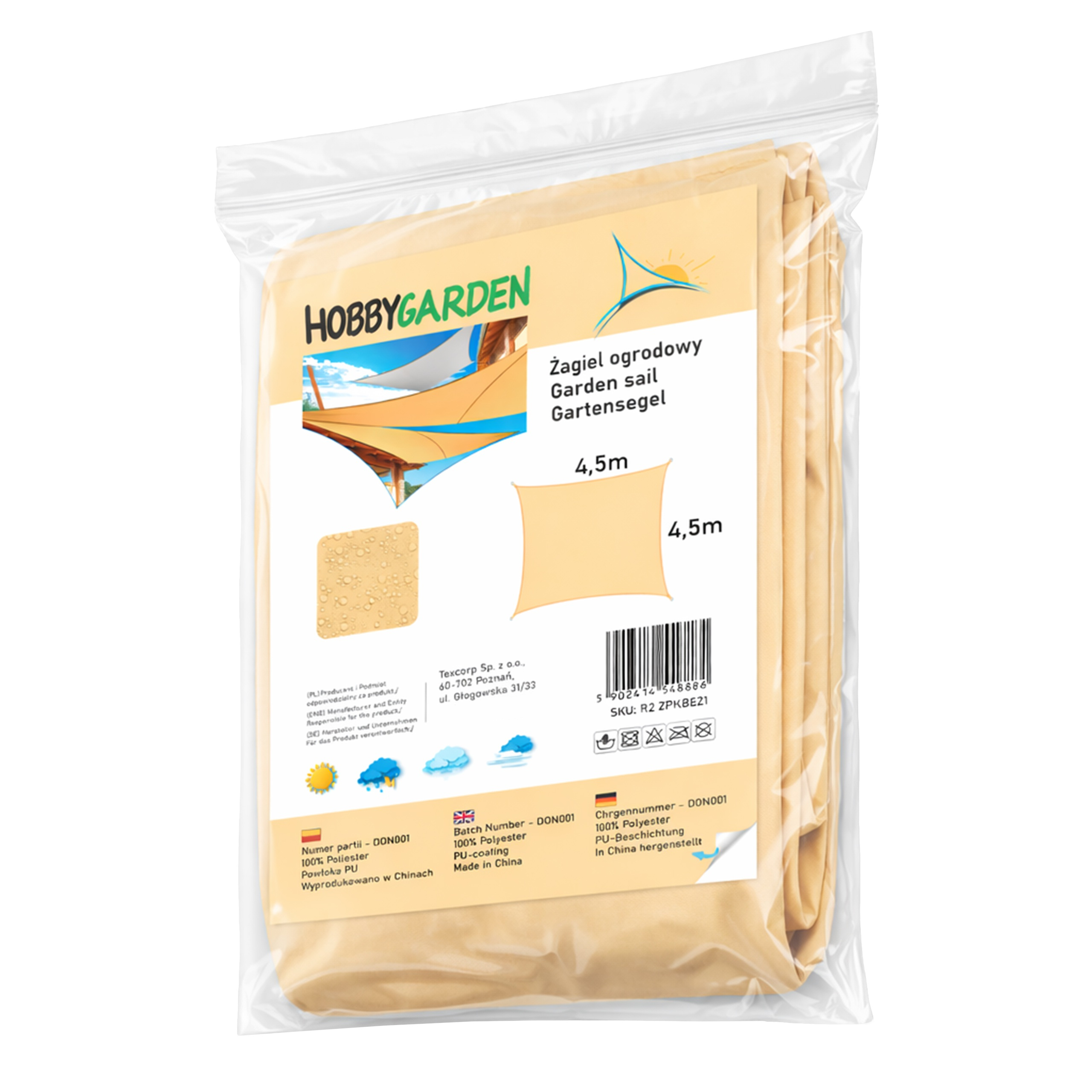 Żagiel przeciwsłoneczny w kształcie kwadratu