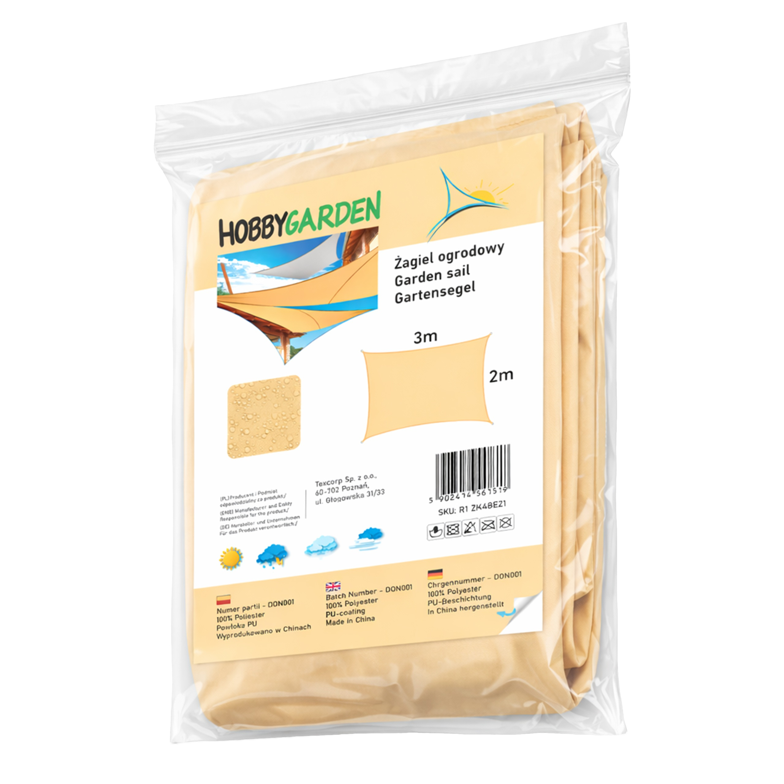 Żagiel przeciwsłoneczny w kształcie prostokąt