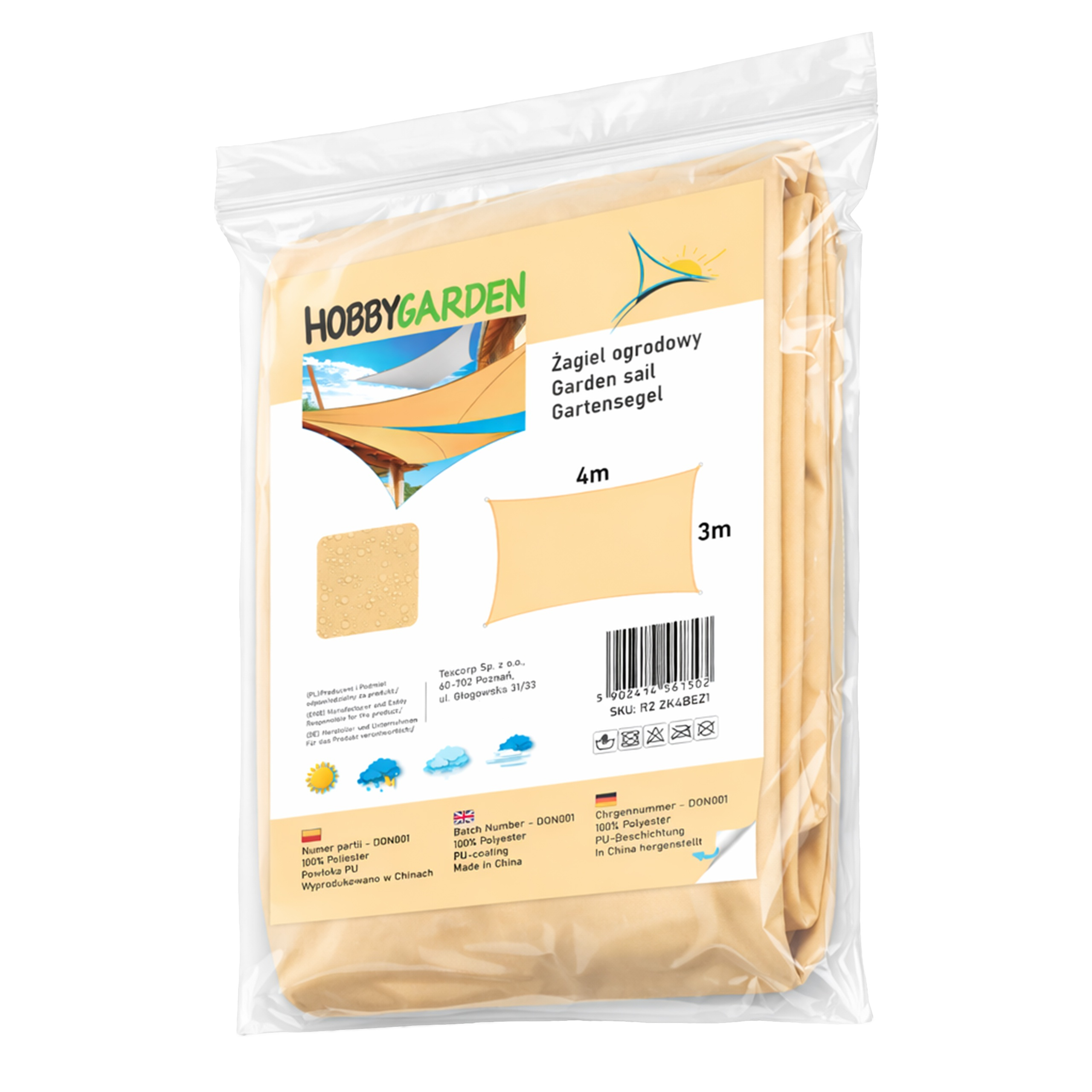 Żagiel przeciwsłoneczny w kształcie prostokąt