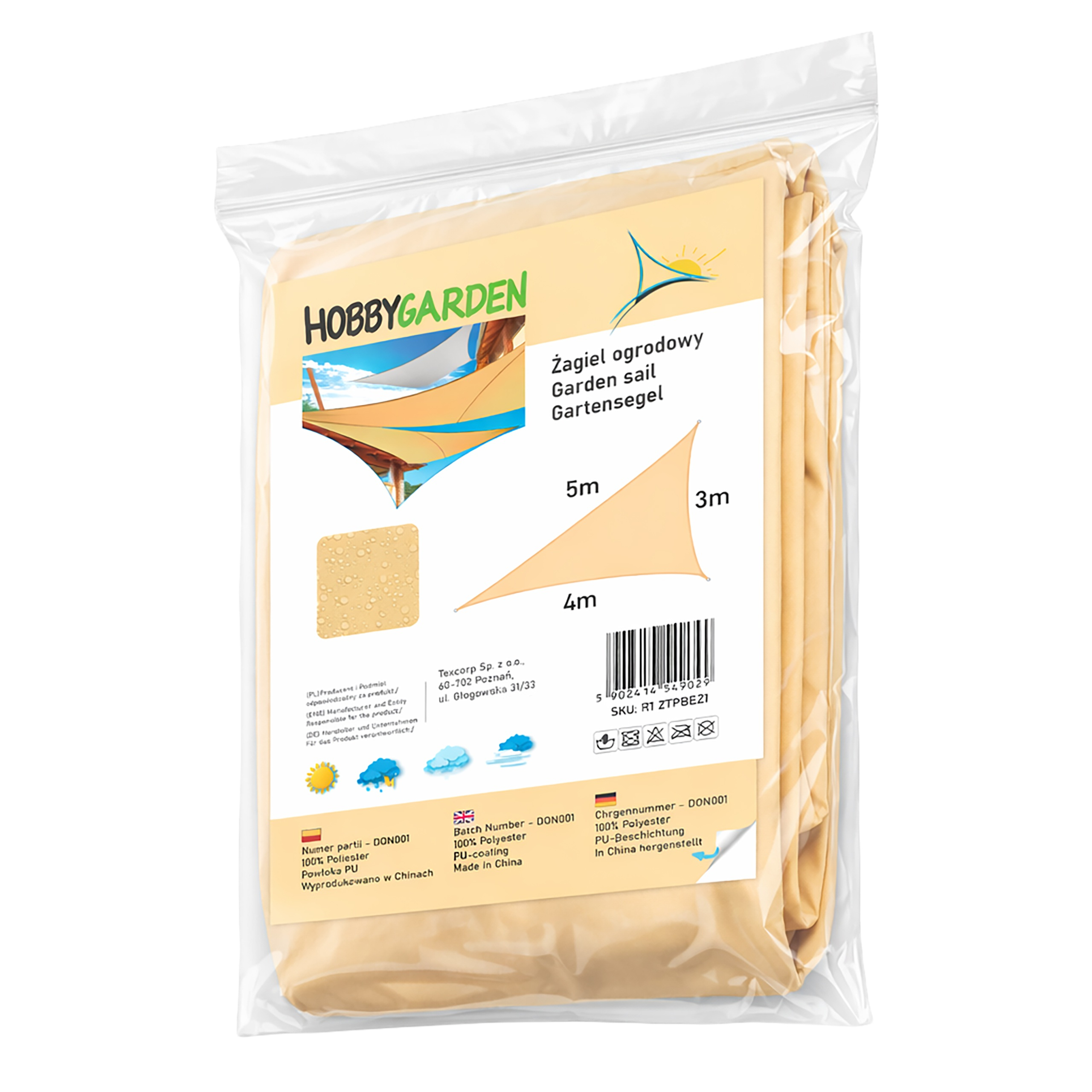 Żagiel przeciwsłoneczny w kształcie trójkąta prostokątnego