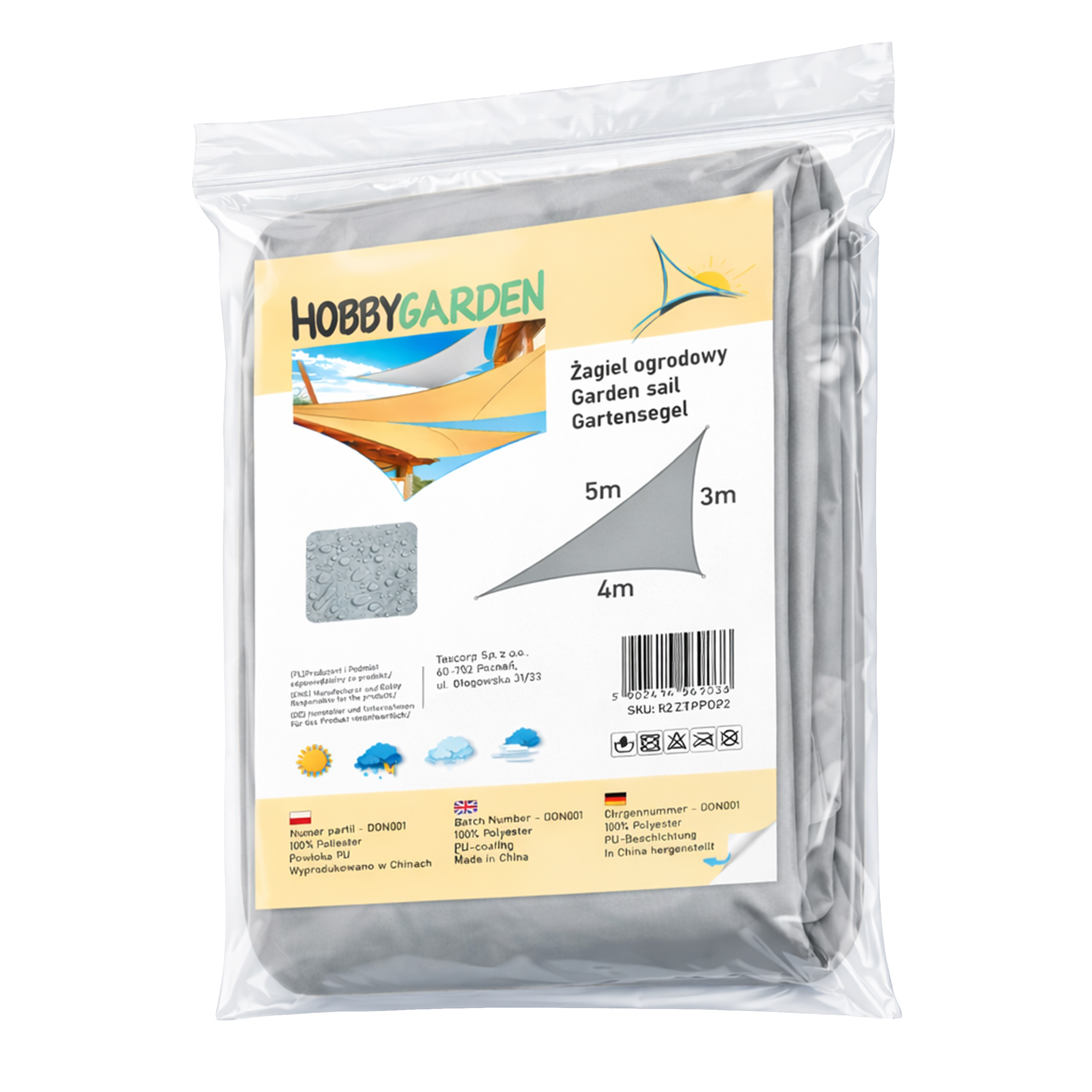 Żagiel przeciwsłoneczny w kształcie trójkąta prostokątnego