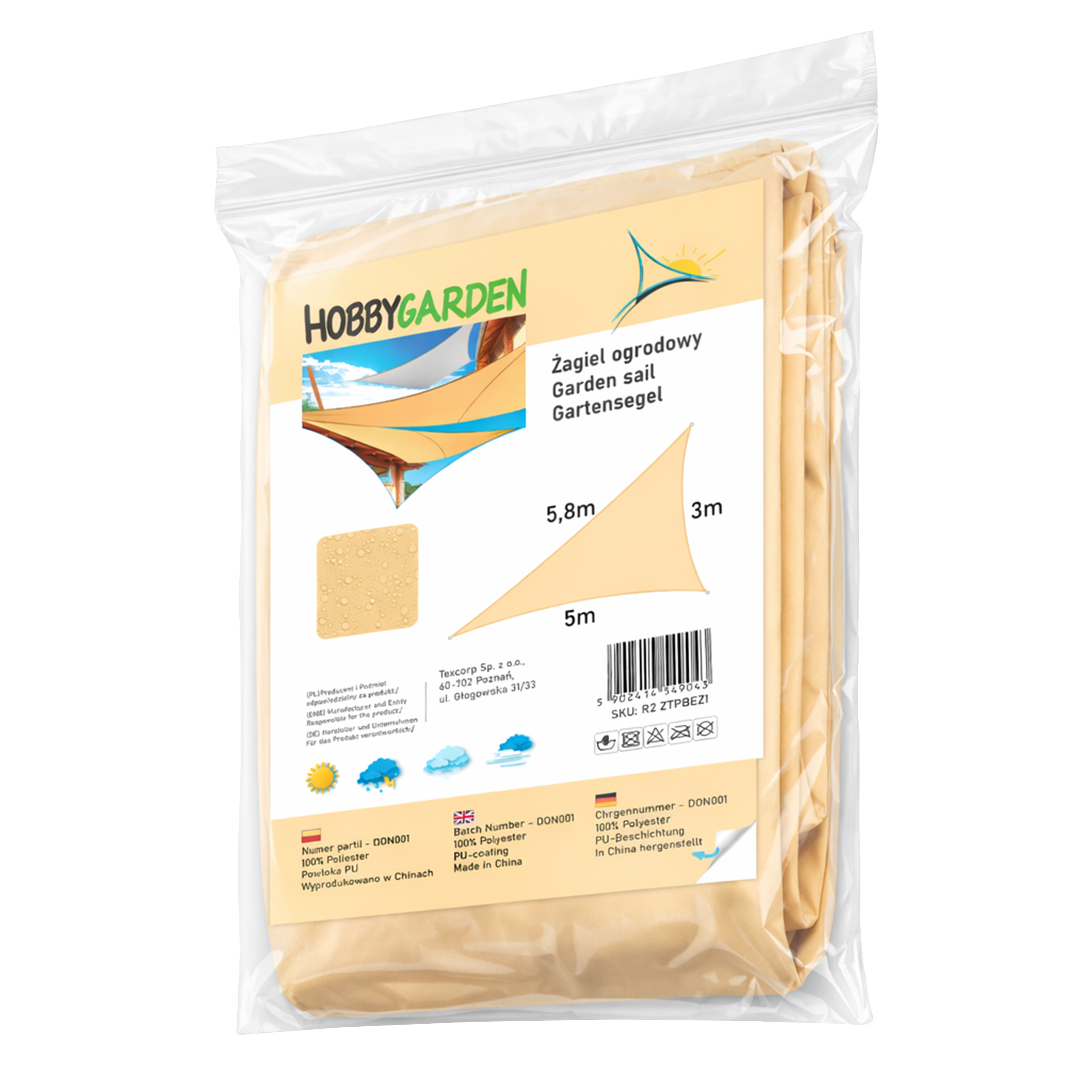 Żagiel przeciwsłoneczny w kształcie trójkąta prostokątnego