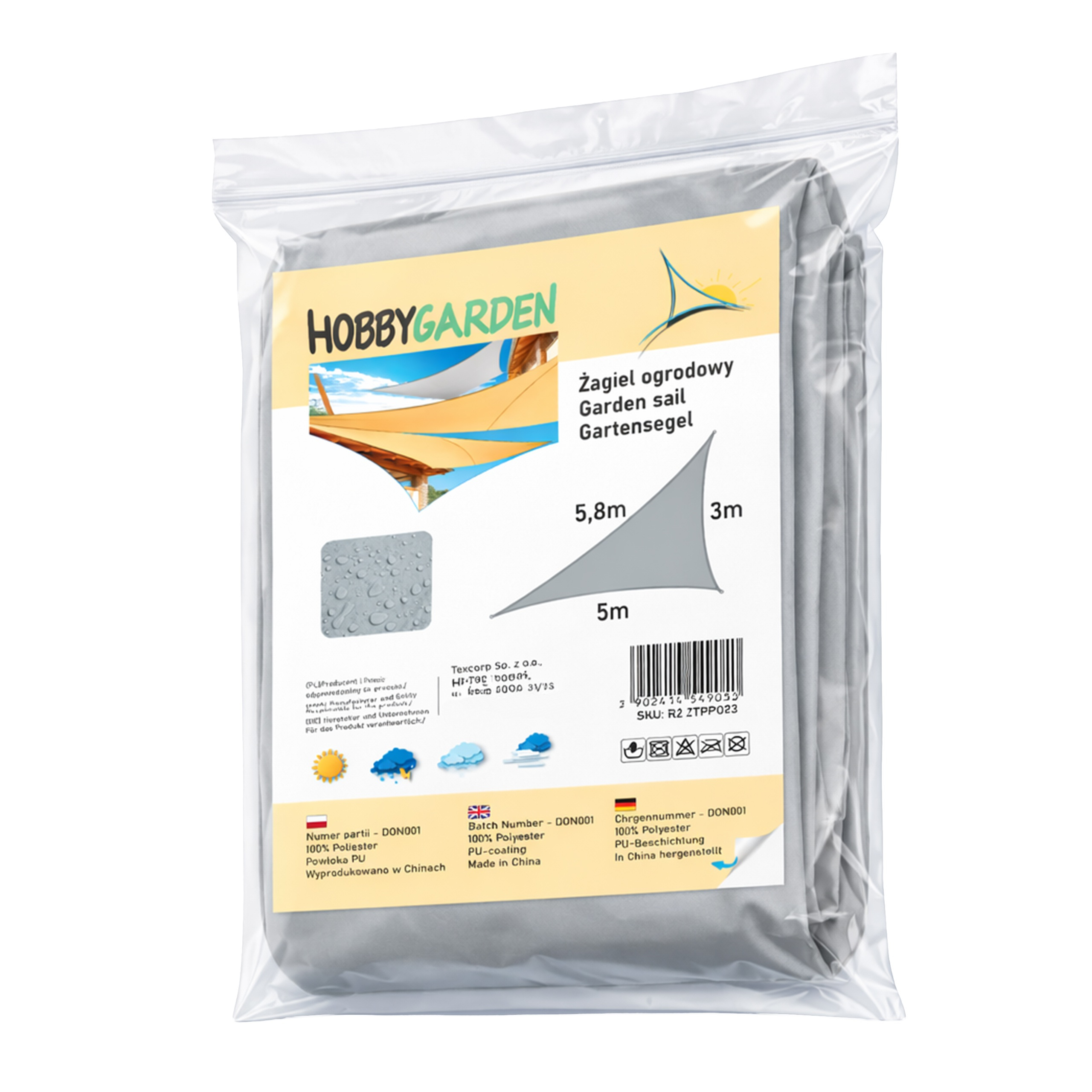 Żagiel przeciwsłoneczny w kształcie trójkąta prostokątnego